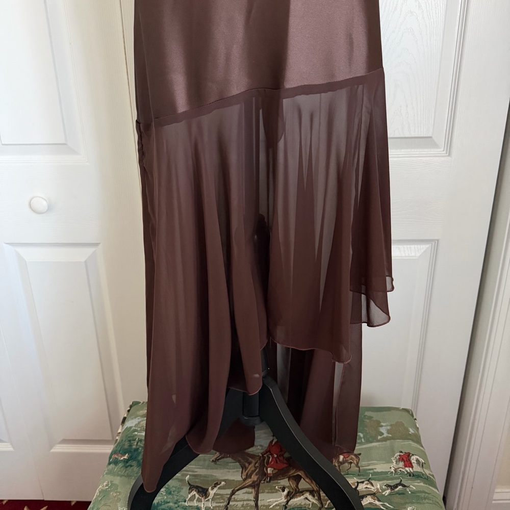 Juno Dress Womens S Brown Chiffon Maxi Slip USA Formal Evening Milkmaid Babydoll - Picture 4 of 13